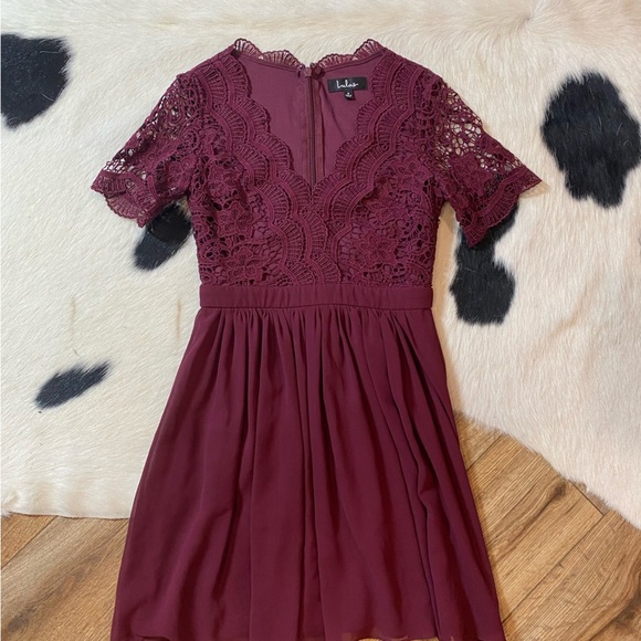 Lulus "Angel in Disguise" burgundy lace skater dress - Picture 2 of 10